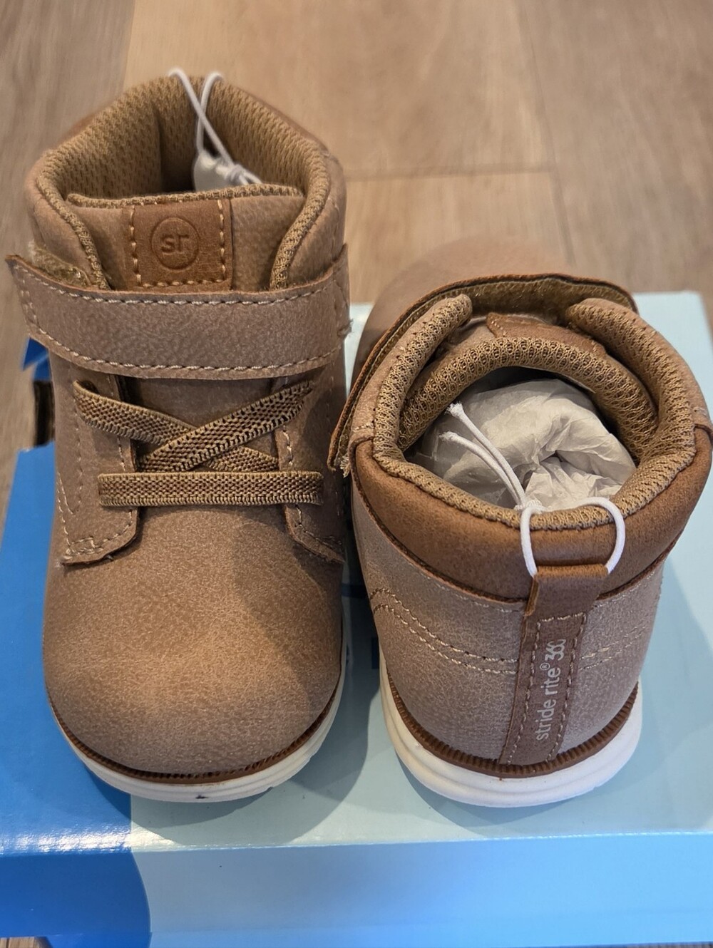 Stride Rite Tan Baby Walker Boots with Hook-and-Loop Strap